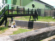 Footbridge and flowers at Pagefield locks