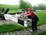 Thomas and Connor at Bank Newton lock (No.40)